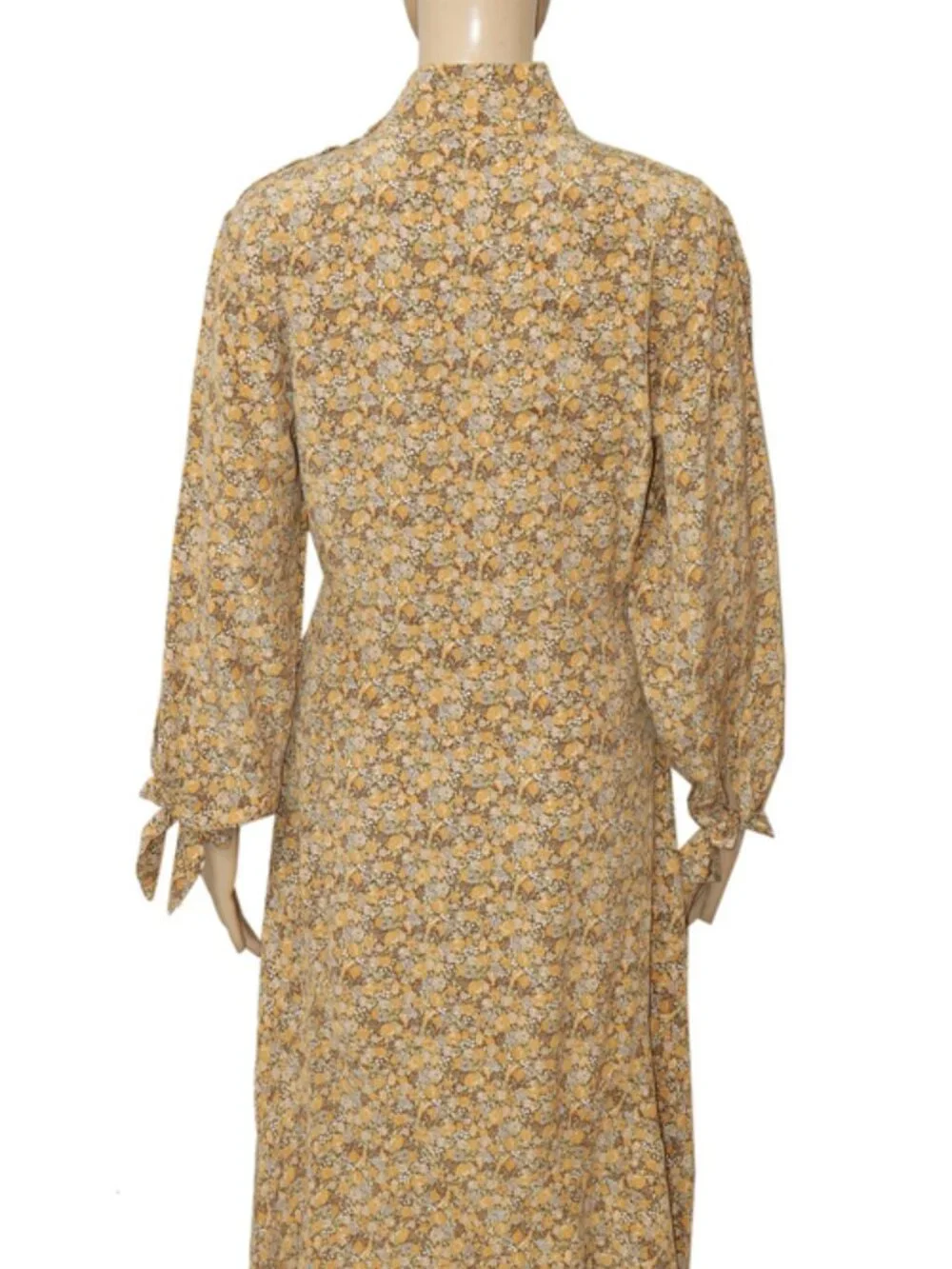 Doen Alda Dress in Lady Emma Floral Printed Long Sleeve Pleated Silk Maxi M